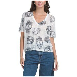 SKULL CASHMERE Linen Ruma Short Sleeve Skull V-neck Tee